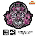 日本未発売! セール価格! ホットレザー 2サイズ!! [Pink Sugar Skull＆Roses Patch] ピンク スカル＆ローズ ワッペン! パッチ 米国バイカー専門アパレルブランド ホットレザーから直輸入! ウェアのカスタムに! 布製 アイロン対応 サイズ小