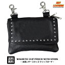 日本未発売 米国直輸入 HOTLEATHERS Magnetic Clip Pouch with Studs ホットレザー 本革 マグネティック クリップポーチ ウィズスタッズ ヒップバッグ ウエストバッグ ウェストポーチ ポシェット ブラック 黒 ベルトループ等に引っ掛けるだけ バイカー