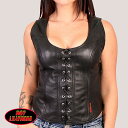 日本未発売 セール価格 ホットレザー Genuine Leather Lace-Up Ladies Halter Top ジェニュイン レザー レースアップ レディース ホルター タンクトップ 本革 ブラック 黒 背面ストレッチ 米国バイカー専門ブランド HOTLEATHERS 直輸入