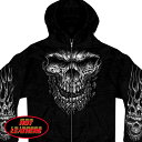 【送料無料 】日本未発売 セール価格 米国直輸入 ホットレザー Shredder Skull Men 039 s Zipper Hoodie Sweatshirt シュレッダースカル メンズ フード付き ジップアップ スウェットパーカー トレーナー ジッパー 長袖 骸骨 ブラック 黒 プリント バイクに