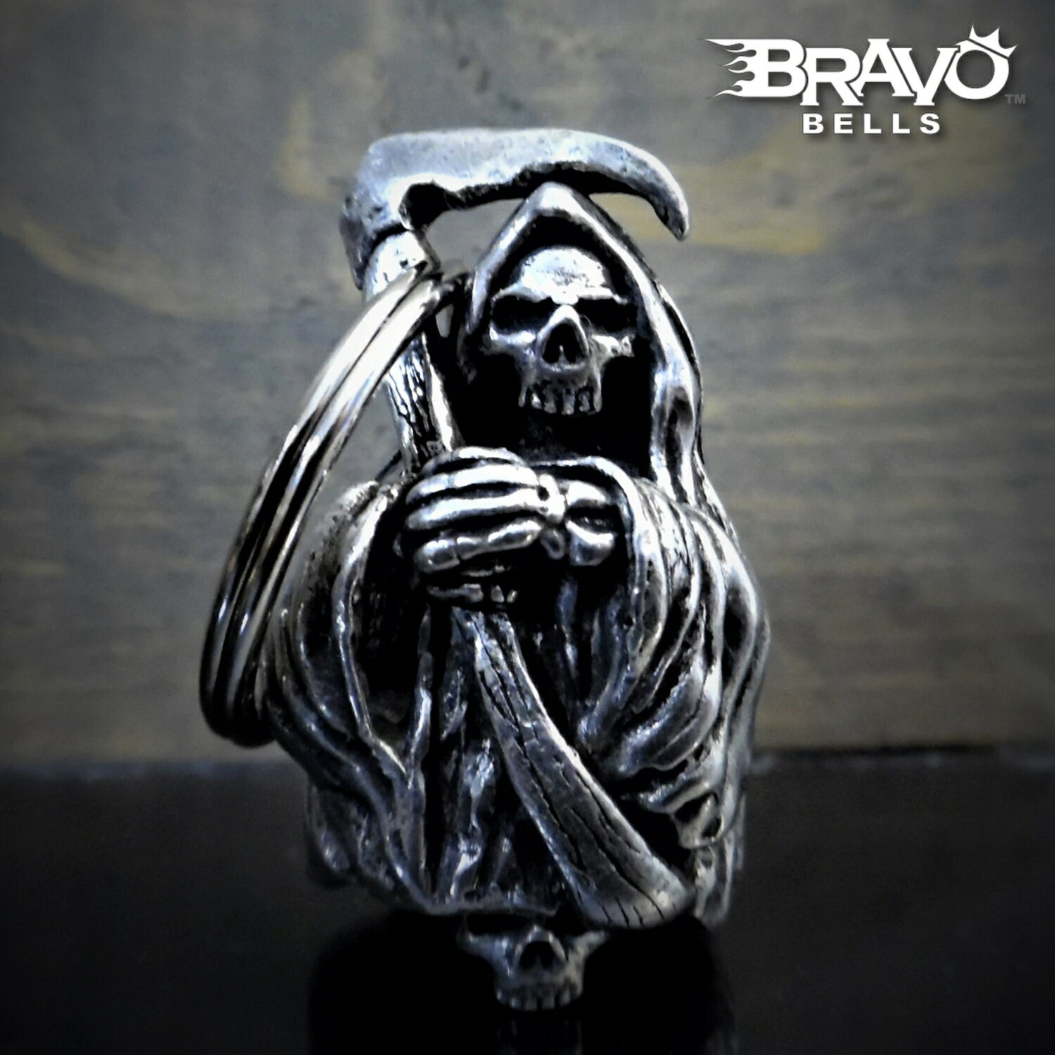 米国製 Bravo Bells 死神 3D ベル Grim Reaper ブラボーベル Made In USA 魔除け お守りとしてバイカーへの特別なギフトに バイク オートバイ 鈴 アクセサリー キーホルダー キーチェーン ガーディアンベル Guardian Bell