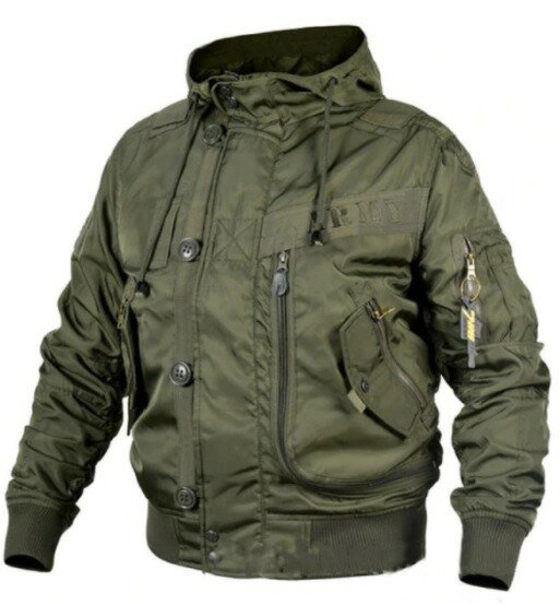 樂天商城 - 日本未発売！ ニュースタイルジャケット メンズボンバージャケット ミリタリージャケット フード付き フロントジッパー＆ボタン アウトドア バイクにも！ 2カラー 2サイズ 春 秋*