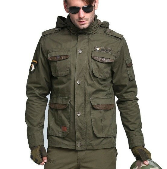 Rakuten - メンズミリタリージャケット ライダースジャケット ウインドブレーカー フード付き ARMY コットン ミリタリースタイル カジュアル 秋 冬 バイクでのツーリングやアウトドアにピッタリ！ 日本未発売！*