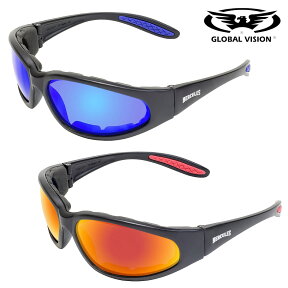 GLOBAL VISION Hercules 1 Plus GT Sunglasses 高強度・高耐久性を誇る! レンズ2色! グローバルビジョン ヘラクレス プラス GT サングラス! ゴーグル マットブラック UV400 ブルー/レッド 飛散防止加工 耐擦傷 折れない ANSI Z87.1 バイクに!自転車