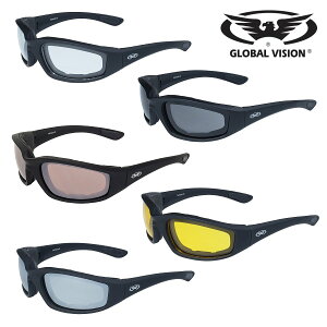 GLOBAL VISION バイク サングラス KickBack Sunglasses 選べるレンズカラー全5色! グローバルビジョン キックバック サングラス! マットブラックフレーム UV400 レンズ クリア/ドライビングミラー/ミラー/スモーク/イエローティント 飛散防止加工 耐擦傷