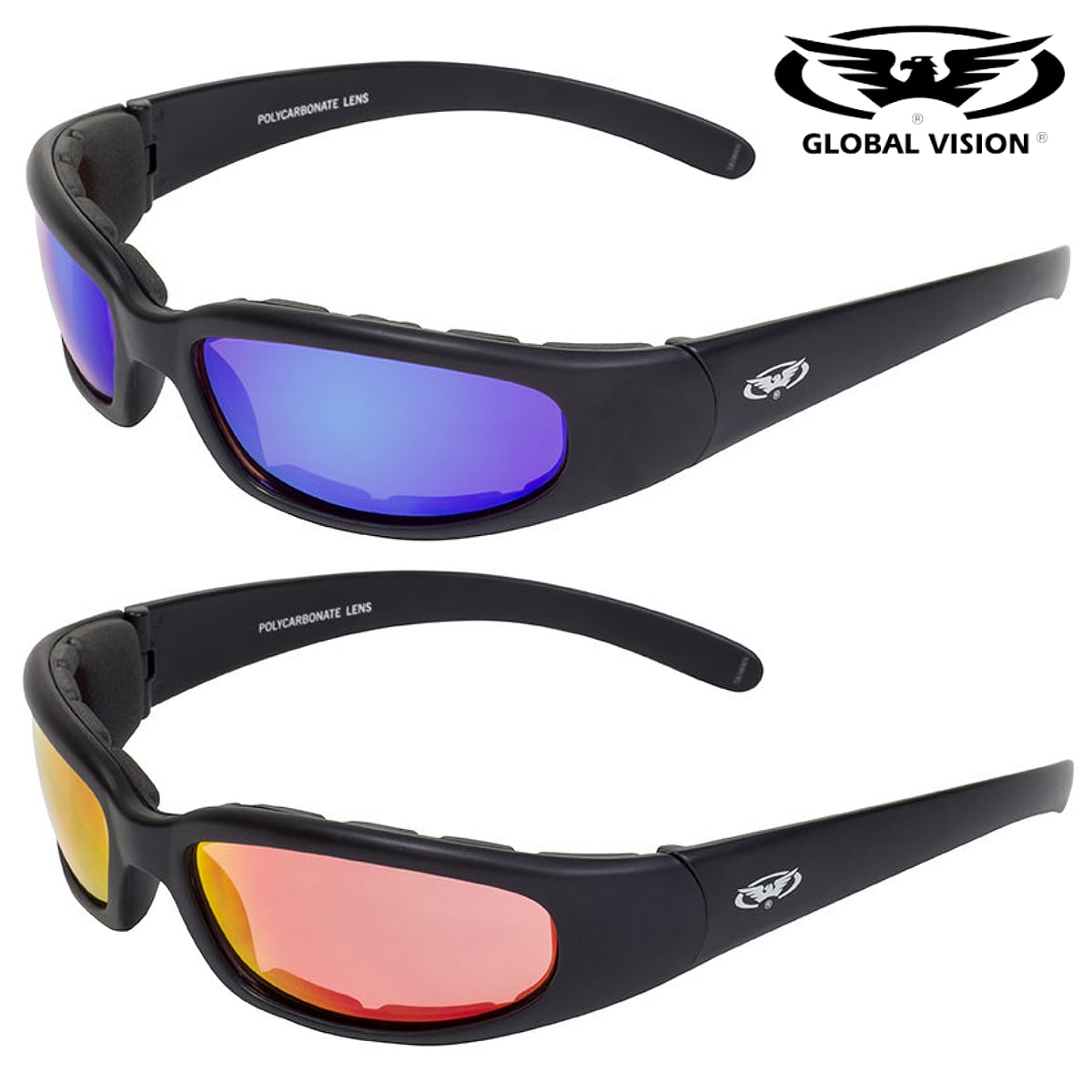 GLOBAL VISION Chicago GT サングラス Motorcycle Sunglasses 全2色! グローバルビジョン G-Tech シカゴ GT サングラス! マットブラックフレーム UV400 飛散防止加工 耐擦傷 ジーテック マルチレイヤードチタン加工レンズ ブルー レッド バイクに!