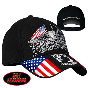 日本未発売! セール価格! ホットレザー [Iron Eagle POW Ball Cap] アイアン・イーグル・POW・ボールキャップ! 鷲 星条旗 POWMIA ベースボール キャップ 野球帽 帽子 スナップバック調節 刺繍 米国 HOTLEATHERS 直輸入! ブラック 黒 バイクに!