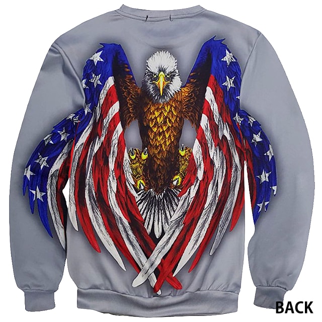 【送料無料!】日本未発売! [Eagle Wing Flag Print Pullover Sweatshirts] イーグル・ウィング・フラッグ・プリント・プルオーバー・スウェット・トレーナー! グレー 鷲 星条旗 米国 メンズ バイカー バイクに! アメカジ ジャージ バックプリント アメリカン 大きいサイズ