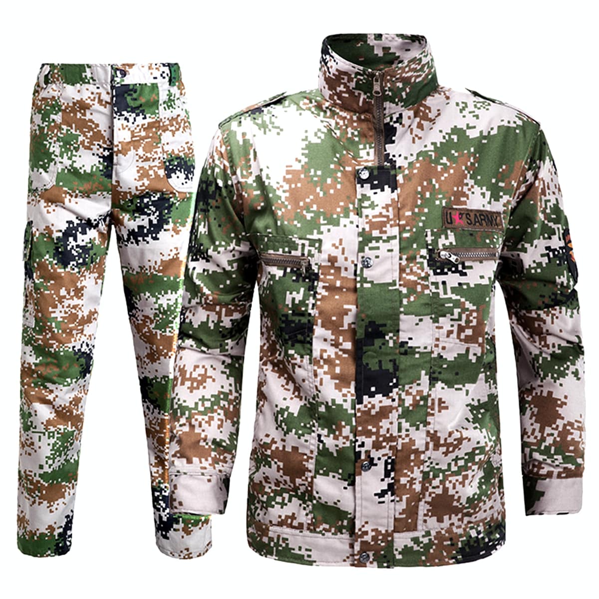 【送料無料!】全5色! 6サイズ! [Men's Military Uniform Camouflage Suit Set] メンズ ミリタリーユニフォームカモフラージュスーツセット! ジャケット＆パンツ 上下セット セットアップ 長袖 ジャージ アウトドア アーミー 戦闘服 軍服 迷彩 サバゲー バイクに!