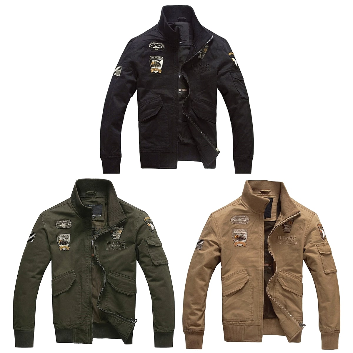 全3色 6サイズ Men 039 s Embroidery Air Force Military Jacket メンズ エンブロイダリーエアフォースミリタリージャケット ボンバージャケット ウィンドブレーカー フライトジャケット ジャンパー ブルゾン コート アウター MA-1 バイクに