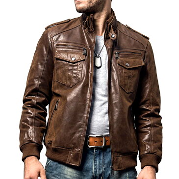 【送料無料!】全2色! 7サイズ! [Men's Pigskin Genuine Leather Motorcycle Jacket] メンズ ピッグスキン ジェニュインレザー モーターサイクルジャケット! 本革 豚革 革ジャン シングル ライダース ブラウン ボンバージャケット スエード コート アウター バイクに!