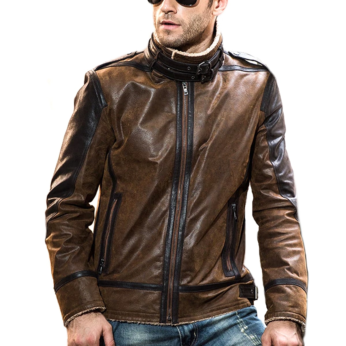 S9TCY! [Men's Double Face Fur Vintage Pigskin Genuine Leather Jacket] Y _utFCXt@[ re[W sbOXL WFjCU[WPbg! {v ؊v vW C_[X tFCNt@[ {A R[g AE^[ oCN!