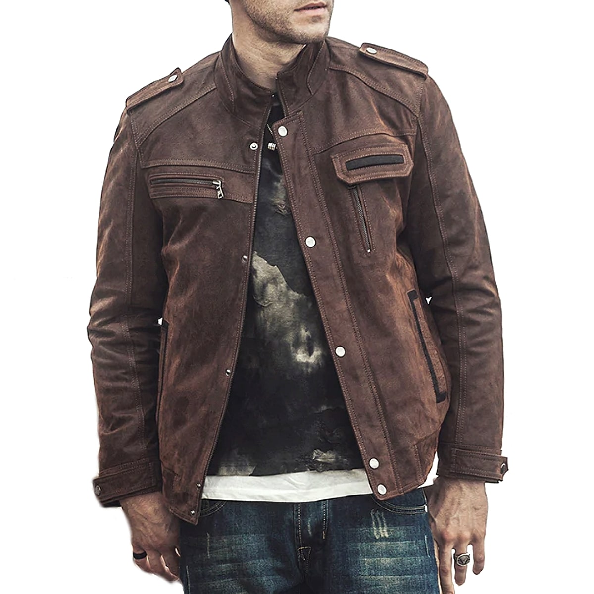 全2色! 10サイズ! [Men's Pigskin Retro Genuine Leather Riders Jacket] メンズ ピッグスキン レトロ ジェニュインレザー ライダースジャケット! 本革 豚革 ボンバージャケット フライトジャケット スエード コート アウター バイクに!