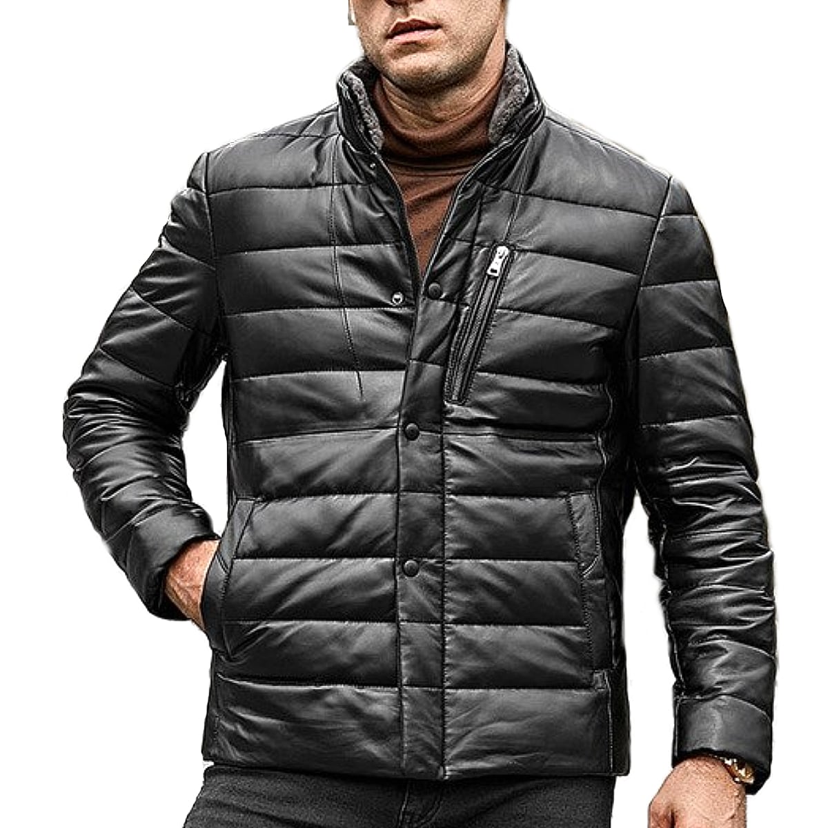 S10TCY! [Men's Sheep Fur Collar Lambskin Genuine Leather White Duck Down Jacket] Y V[vt@[J[ XL WFjCU[ zCg_bN_EWPbg! {v Rrv _ER[g  H ubN AE^[ oCN!