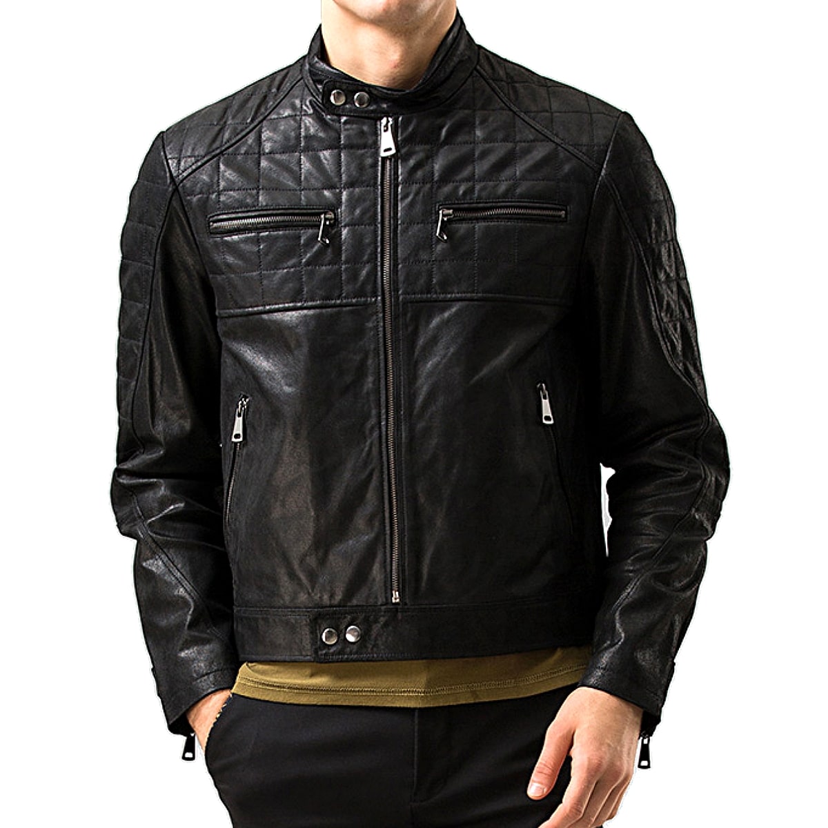 全10サイズ Men 039 s Black Pigskin Genuine Leather Biker Jacket メンズ ブラック ピッグスキン ジェニュインレザー バイカージャケット 本革 豚革 革ジャン 黒 シングルライダース コート アウター バイクに