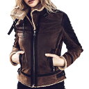 【送料無料 】全7サイズ Women 039 s Aviator Pigskin Genuine Leather Riders Jacket ウィメンズ アビエーター ピッグスキン ジェニュインレザー ライダースジャケット レディース 女性用 本革 豚革 革ジャン ブラウン ボア フライト コート アウター バイクに