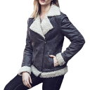 全7サイズ Women 039 s Faux Fur Shearling Pigskin Genuine Leather Jacket ウィメンズ フェイクファー ムートン ピッグスキン ジェニュインレザー ジャケット レディース 女性用 本革 豚革 革ジャン ダークグレー ボア ライダース コート アウター バイクに