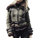 【送料無料!】全7サイズ! [Women's Faux Fur Shearling Pigskin Genuine Leather Military Jacket] レディース フェイクファー ムートン ピッグスキンレザー ミリタリージャケット! ウィメンズ 女性用 本革 豚革 革ジャン ダークグリーン ボア コート アウター バイクに! その1