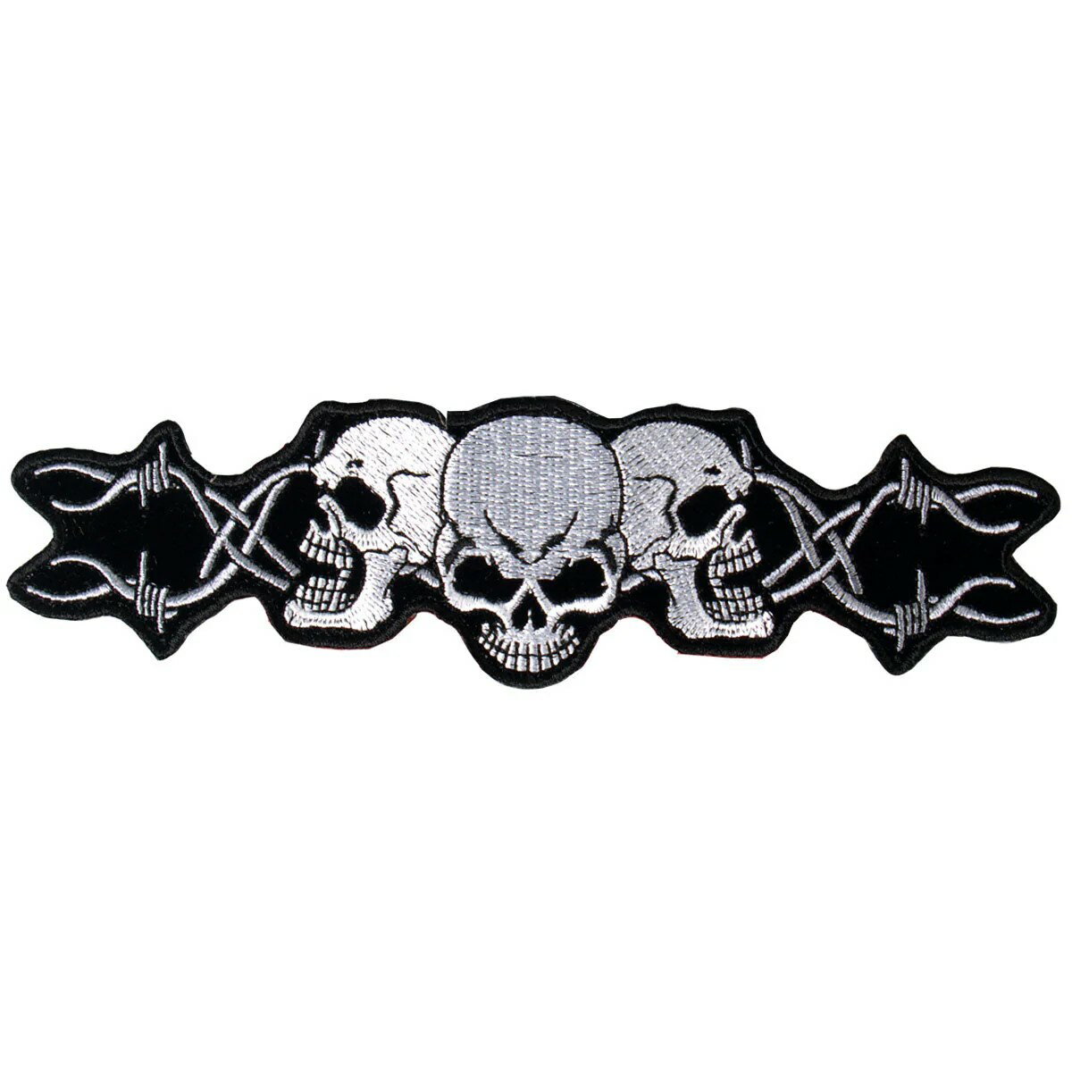 日本未発売! セール価格! ホットレザー 3サイズ!! [Barbed Wire Skull Trio Patch] バーブドワイヤー スカル トリオ ワッペン! パッチ 米国バイカー専門アパレルブランド ホットレザーから直輸入! ウェアのカスタムに! 布製 アイロン対応 サイズ大
