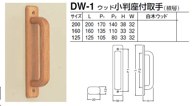 家具用取っ手 木材製 積層ウッド 小判座付取手 125サイズ 定形外便可