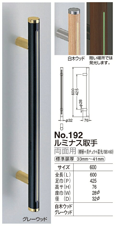ドア用取っ手 ルミナス取手 600サイズ両面用(2個入り) [2]