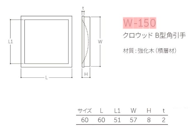 引き戸、引戸用引手 クロウッドB型角引手 60サイズ メール便可 [2]