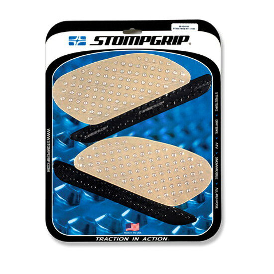 （商品詳細）STOMPGRIP/ストンプグリップ　トラクションパッドタンクキット クリア NINJA H2/H2R　15-17メーカー品番：55-10-0108C JANコード：4548916397587ストンプグリップSTOMPGRIP トラクションパッドタンクキット クリア NINJA H2／H2R 15-17NINJA H2／H2R 15-17【　 適　　合　 】カワサキ[KAWASAKI]…Ninja H2 [ニンジャH2]15-17メーカー品番[カタログ品番] ： 55-10-0108色[カラー] ： クリア材質[素材] ： エラストマー樹脂STOMP GRIPは世界各国のトップレーサー、トップスタントライダーに愛用されています。日本のサーキット、ストリートでも大好評。STOMP GRIPの愛用者は世界中で激増中です。【ストンプグリップの貼り方】1.貼付面の清掃を行ってください。（クリアをご使用の場合、汚れや水垢をコンパウンド等できれいに落としてから作業を行ってください）2.貼付面の脱脂を行ってください。3.位置決めを行います。4.空気が入らない様に端から貼ってください。裏紙は貼りながら剥がしてください。（端から時間をかけて、少しずつ確実にゆっくり貼ってください）ストンプグリップの粘着力が安定するまでには24時間が必要です。完全接着には72時間が必要です。完全接着前にご使用された場合、剥がれてしまったり、ずれてしまったりする場合があります。※フレーム面に貼付するストンプグリップは特にご注意ください。【注意】ストンプグリップの接着剤はとても強力です。ストンプグリップを無理に剥がした場合、塗装が痛んだり剥がれたりする恐れがあります。ストンプグリップを剥がすには、ヒートガンなどで暖めて、粘着力を低下させてから剥がしてください。※必ず車両の年式を確認してからご注文をお願いします。※開封後の交換、返品はお断りさせていただいております。