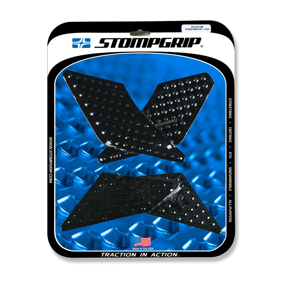 （商品詳細）STOMPGRIP/ストンプグリップ　トラクションパッドタンクキット ブラック GROM 16-17メーカー品番：55-10-0139B JANコード：4549950172437ストンプグリップSTOMPGRIP トラクションパッドタンクキット ブラック GROM 16-17GROM 16-17【　 適　　合　 】ホンダ[HONDA]…GROM [グロム125]16-17メーカー品番[カタログ品番] ： 55-10-0139B色[カラー] ： ブラック材質[素材] ： エラストマー樹脂STOMP GRIPは世界各国のトップレーサー、トップスタントライダーに愛用されています。日本のサーキット、ストリートでも大好評。STOMP GRIPの愛用者は世界中で激増中です。【ストンプグリップの貼り方】1.貼付面の清掃を行ってください。（クリアをご使用の場合、汚れや水垢をコンパウンド等できれいに落としてから作業を行ってください）2.貼付面の脱脂を行ってください。3.位置決めを行います。4.空気が入らない様に端から貼ってください。裏紙は貼りながら剥がしてください。（端から時間をかけて、少しずつ確実にゆっくり貼ってください）ストンプグリップの粘着力が安定するまでには24時間が必要です。完全接着には72時間が必要です。完全接着前にご使用された場合、剥がれてしまったり、ずれてしまったりする場合があります。※フレーム面に貼付するストンプグリップは特にご注意ください。【注意】ストンプグリップの接着剤はとても強力です。ストンプグリップを無理に剥がした場合、塗装が痛んだり剥がれたりする恐れがあります。ストンプグリップを剥がすには、ヒートガンなどで暖めて、粘着力を低下させてから剥がしてください。※必ず車両の年式を確認してからご注文をお願いします。※開封後の交換、返品はお断りさせていただいております。