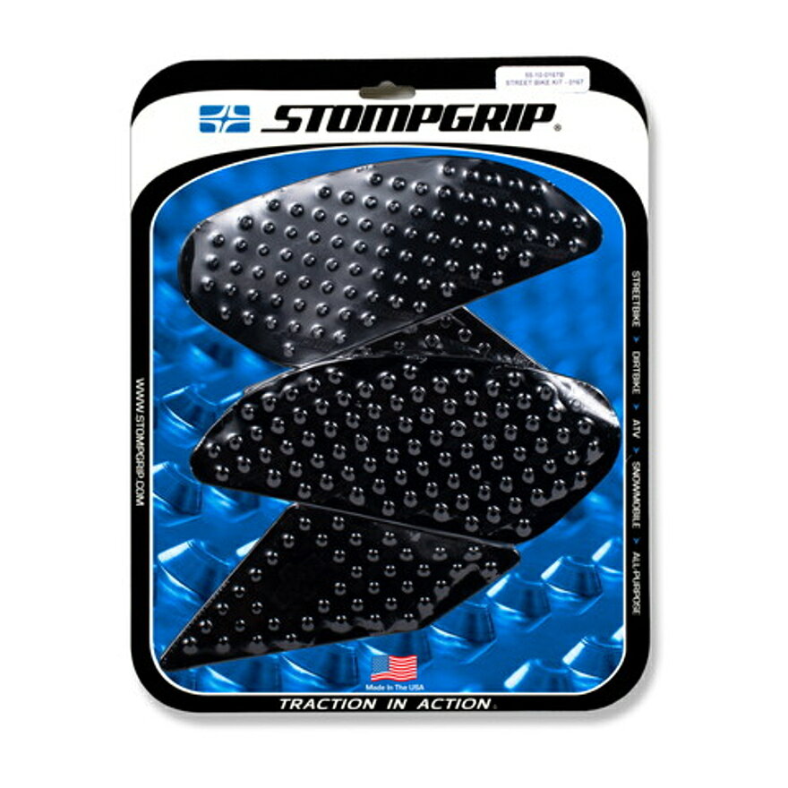 （商品詳細）STOMPGRIP/ストンプグリップ　トラクションパッド タンクキット ブラック 19 CB500F CBR400/500Rメーカー品番：55-10-0167B JANコード：4550255353612ストンプグリップSTOMPGRIP トラクションパッド タンクキット ブラック 19 CB500F CBR400／500Rブラック 19 CB500F CBR400／500R【　 適　　合　 】ホンダ[HONDA]…CB500F19ホンダ[HONDA]…CBR400R [2BL-NC56]19メーカー品番[カタログ品番] ： 55-10-0167BSTOMP GRIPは世界各国のトップレーサー、トップスタントライダーに愛用されています。日本のサーキット、ストリートでも大好評。STOMP GRIPの愛用者は世界中で激増中です。【ストンプグリップの貼り方】1.貼付面の清掃を行ってください。（クリアをご使用の場合、汚れや水垢をコンパウンド等できれいに落としてから作業を行ってください）2.貼付面の脱脂を行ってください。3.位置決めを行います。4.空気が入らない様に端から貼ってください。裏紙は貼りながら剥がしてください。（端から時間をかけて、少しずつ確実にゆっくり貼ってください）ストンプグリップの粘着力が安定するまでには24時間が必要です。完全接着には72時間が必要です。完全接着前にご使用された場合、剥がれてしまったり、ずれてしまったりする場合があります。※フレーム面に貼付するストンプグリップは特にご注意ください。【注意】ストンプグリップの接着剤はとても強力です。ストンプグリップを無理に剥がした場合、塗装が痛んだり剥がれたりする恐れがあります。ストンプグリップを剥がすには、ヒートガンなどで暖めて、粘着力を低下させてから剥がしてください。※必ず車両の年式を確認してからご注文をお願いします。※開封後の交換、返品はお断りさせていただいております。