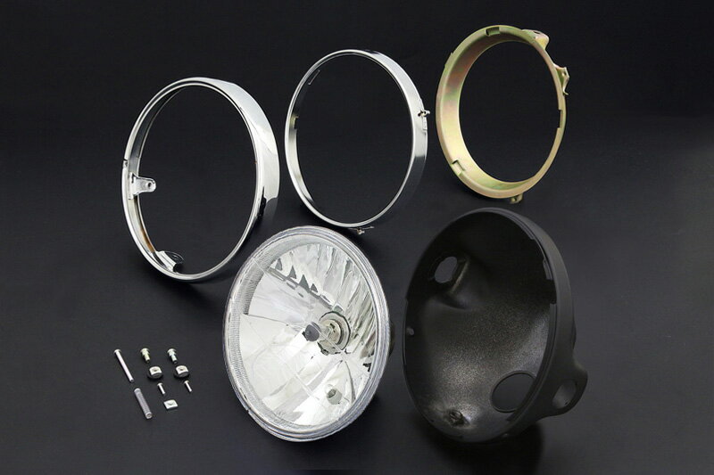 【PMC.Inc】 Brightec 旧カワサキ系 ヘッドランプ ラウンド ブラックケース&リム付