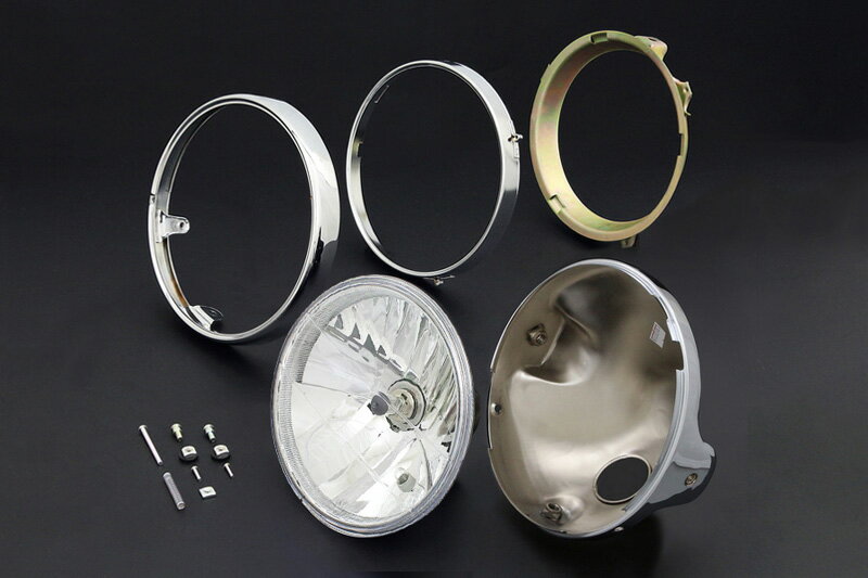 【PMC.Inc】 Brightec 8mm汎用 ヘッドランプ ラウンド メッキケース&リム付 クリア
