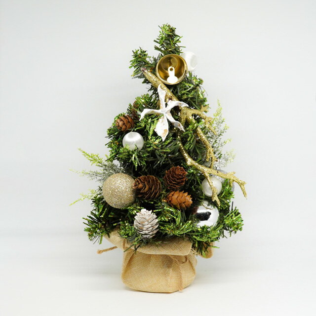 クリスマスツリー　ゴールドベルグリーンラメミニツリー　32cm