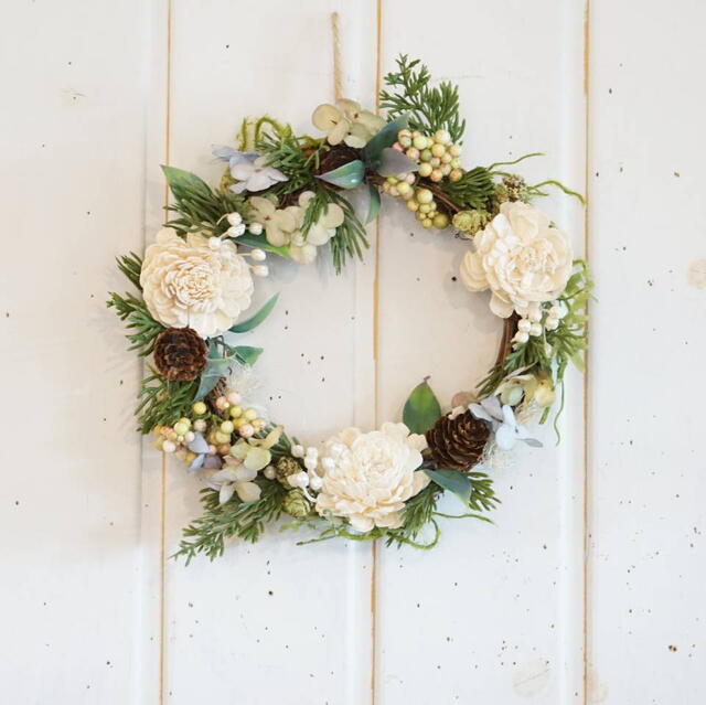 ソーラーローズリース　23cm　造花のリース　ナチュラルリース