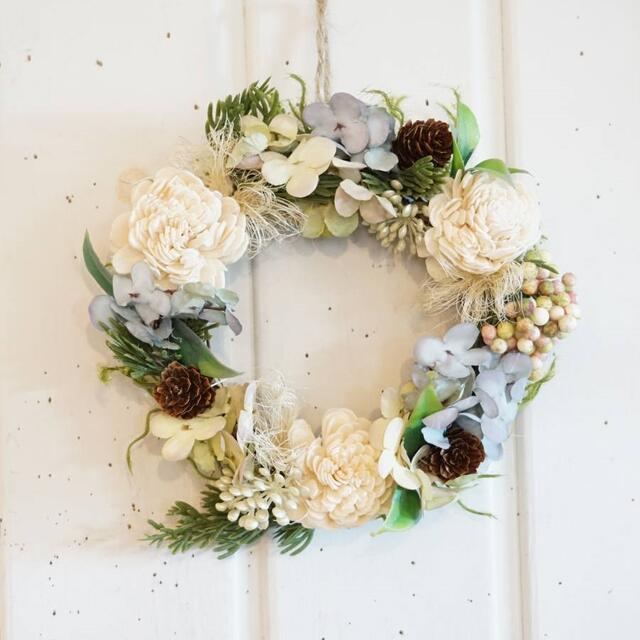 ソーラーローズリースS　17cm　造花のリース　ナチュラルリース