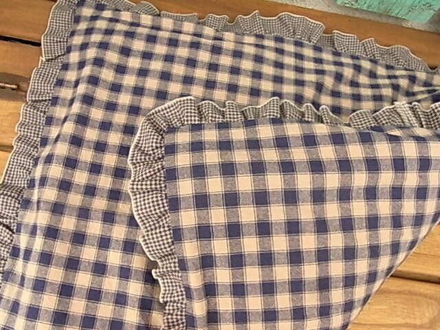 定番カントリーチェック♪フリル付き座布団カバー(55x59cm)紺　アメリカンカントリー 銘仙判