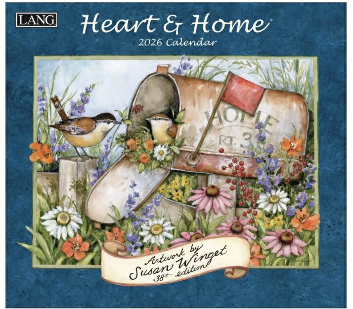 2026年 USA ラングカレンダー （Heart and Home)　ハート＆ホーム　LANG社カレンダー　カントリーカレンダー　お花　フラワー　星条旗のサムネイル