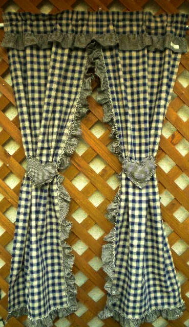 【のれん】定番カントリーチェック♪フリルたっぷりのれん　120cm丈のれん(紺）*アメリカンカントリー　暖簾