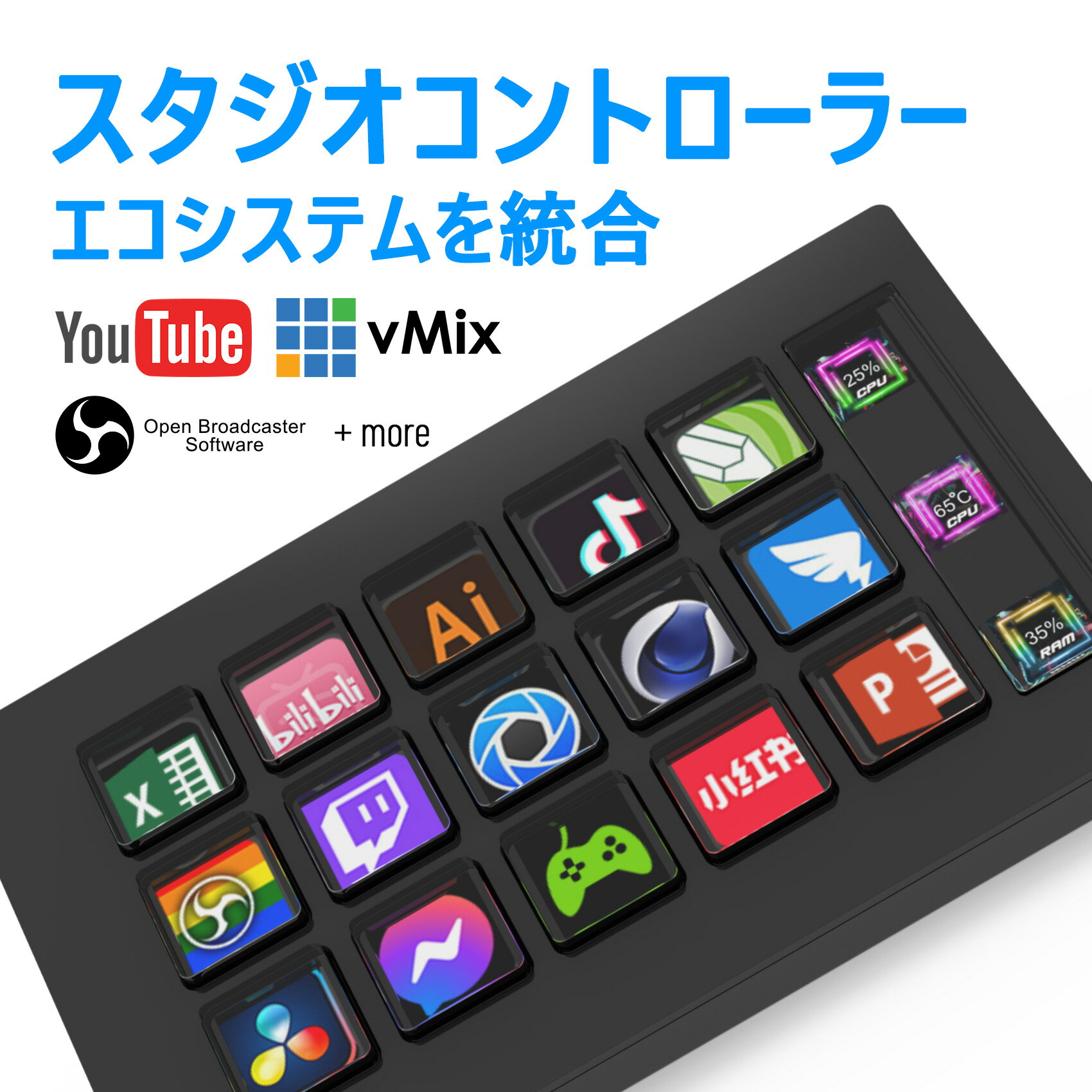 HSV293 15キー配列 ライブコンテンツ作成用のコントローラー コンテンツクリエイターのためのライブ制作 スタジオコントローラー ストリーミング 配信 ゲー...