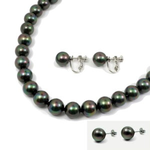 黒真珠ネックレスイヤリング（ピアス）セット黒蝶貝パール10.0ミリ/9.0ミリ42～45センチ