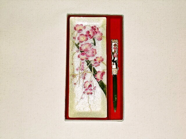 七宝焼　ペン皿紅梅ペーパーナイフ梅セット