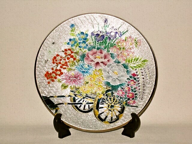 七宝焼　飾皿　9丸　花車