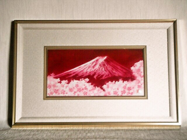 七宝焼　赤富士 七宝焼　額　12×6赤富士