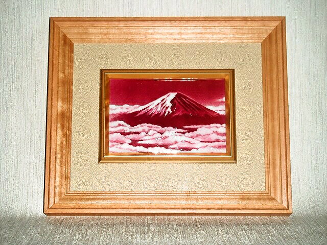 七宝焼　赤富士 七宝焼　額　4×6　赤富士