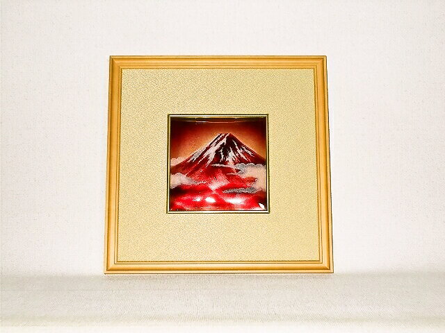 七宝焼　赤富士 七宝焼　額　4×4赤富士