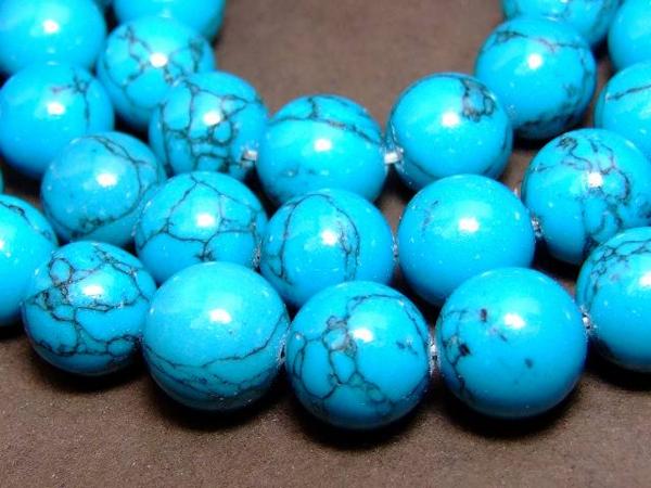 ≪g3-338H≫●14mm～15mm●濃いターコイズ●トルコ石●1連39cm 通し針、解説書、1mゴム付き●送料無料有●人工石●パワーストーン
