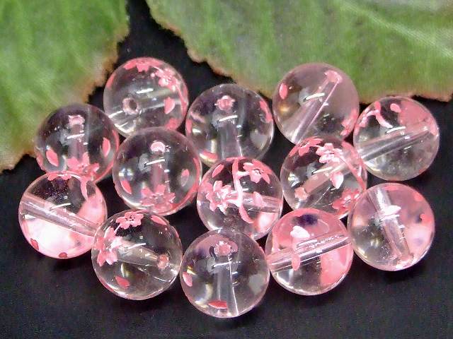 ≪g3-2415F≫今月30％off わけあり 1粒売り 10mm●桜彫り ピンク箔 クリスタル●水晶●...