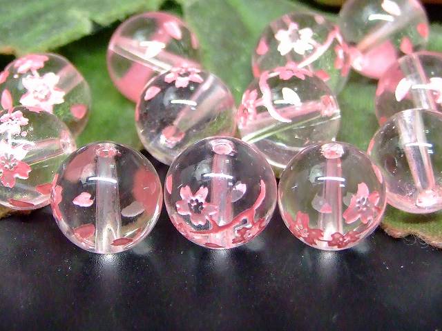 ≪g3-2415F≫今月30％off わけあり 1粒売り 10mm●桜彫り ピンク箔 クリスタル●水晶●...