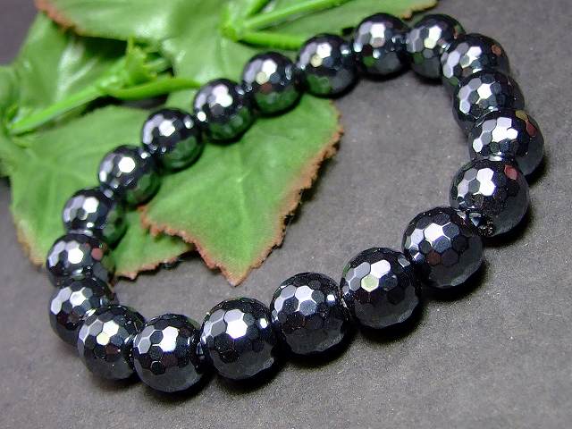 ≪b3-33623D≫●10mm●カット●ヘマタイト 磁気なし●送料無料有●内径調整可能●鉄の石 5A ブレスレット●イギ..