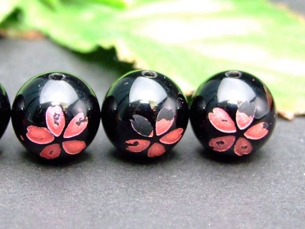 ≪g3-2413G≫●わけあり●10mm●6粒セット●桜彫り●ピンク箔●オニキス●送料無料有●楽天最...