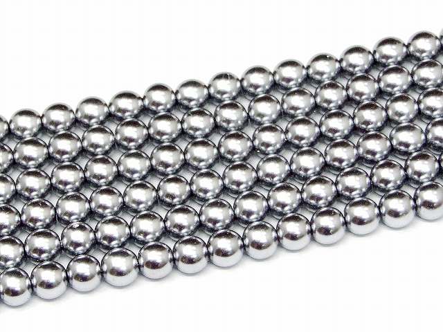 H3-26F　　工場処分品特価 今月半額以下 わけあり 5本セット ヘマタイト シルバー 銀 磁気あり 8mm 磁有 1連40cm 通し針、解説書、1mゴム付き イギリス産 天然石 パワーストーン